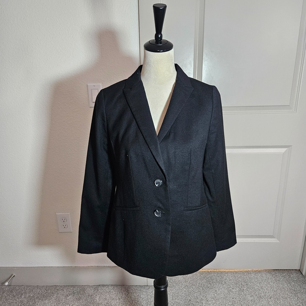 Talbots Blazer Suit Jacket Women Size 4 Petite 99% Wool‎ 2-Button Black Italy